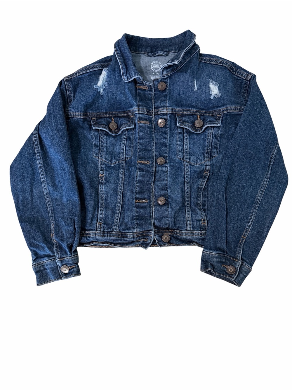 Wonder Nation Girls Denim Jacket Size M 7-8 Distressed Blue Jean Jacket